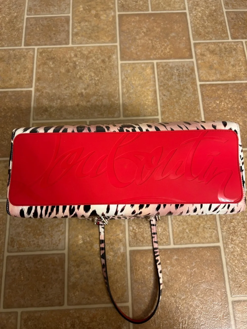 Christian Louboutin Cabata Beige Cheetah Leather Tote Matching Pouch Dust Bag